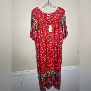 Elegant Red Paisley Midi Dress